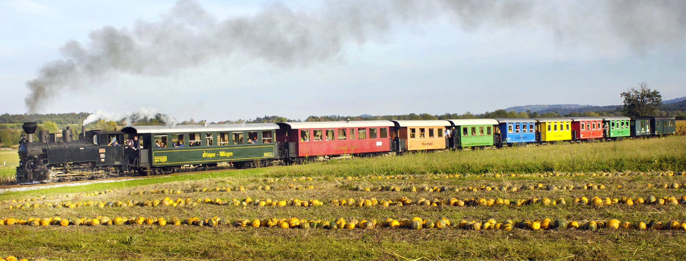 Flascherlzug bei Stainz, Herbstfahren, ?lspurfahrten, Eisenbahnfahrten, Schmalspurbahn, Familienfahrten Stainz-Preding-Stainz