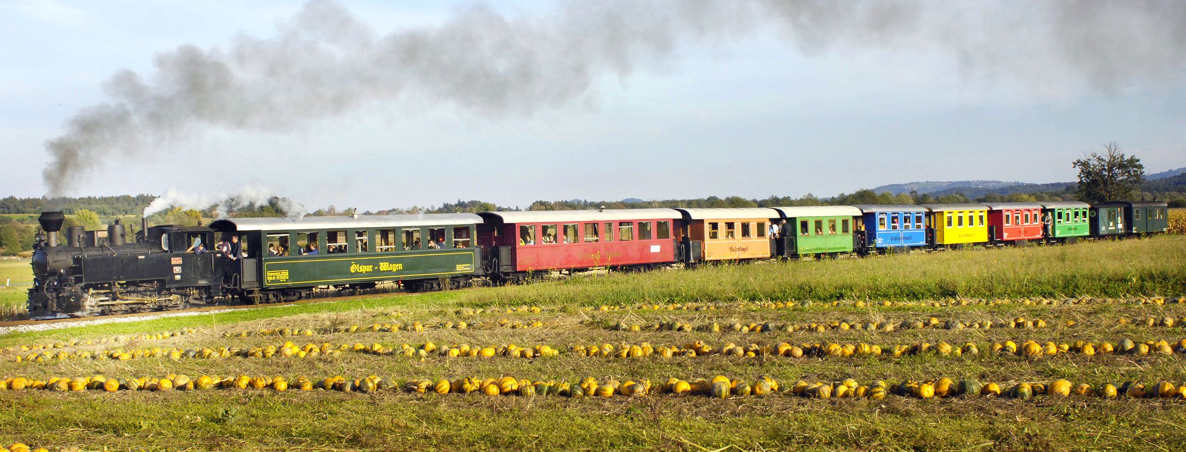 Flascherlzug bei Stainz, Herbstfahren, ?lspurfahrten, Eisenbahnfahrten, Schmalspurbahn, Familienfahrten Stainz-Preding-Stainz - IGE Erlebnisreisen